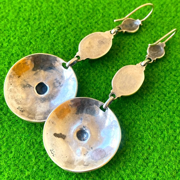 950 sterling silver BOHO Onyx? dangle earrings - Picture 3 of 5